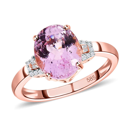 AAA Martha Rocha Kunzite, weißer Diamant Ring, 585 Gold ca. 4.79 ct