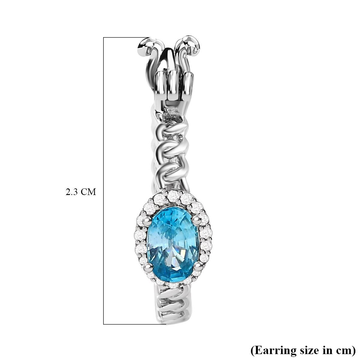 Kambodschanischer, blauer und weiße Zirkon-Creolen, 925 Silber platiniert ca. 1.65 ct