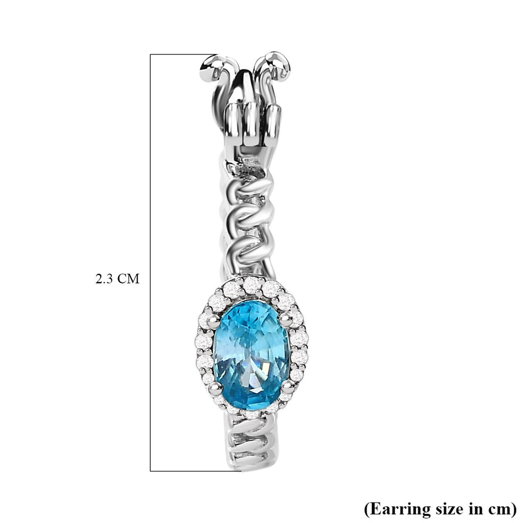 Kambodschanischer, blauer und weiße Zirkon-Creolen, 925 Silber platiniert ca. 1.65 ct