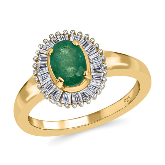 Kagem sambischer Smaragd, Moissanit Ring, 925 Silber vergoldet (Größe 21.00) ca. 1.43 ct