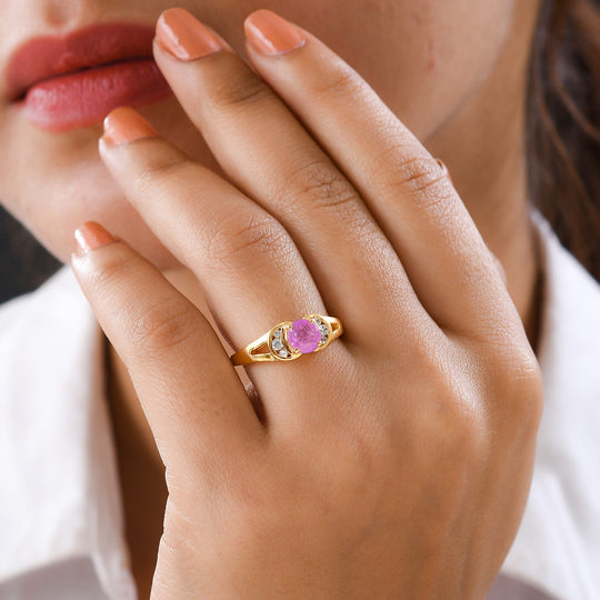 Ilakaka rosa Saphir (Fissure gefüllt), weißer Zirkon Ring, 925 Silber vergoldet ca. 1.16 ct