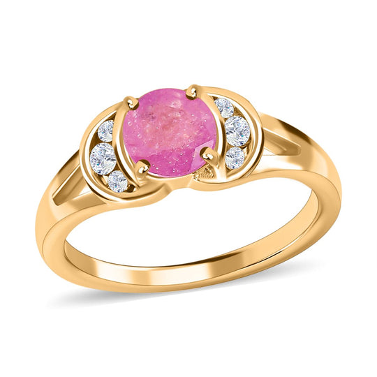 Ilakaka rosa Saphir (Fissure gefüllt), weißer Zirkon Ring, 925 Silber vergoldet ca. 1.16 ct