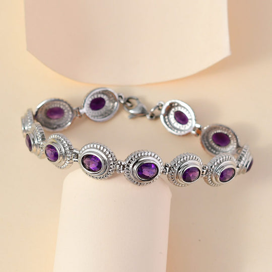 Afrikanisches Amethyst Armband, ca. 20 cm, Edelstahl ca. 9,14 ct