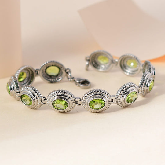 Natürliches Peridot Armband, ca. 20 cm, Edelstahl ca. 9.88 ct