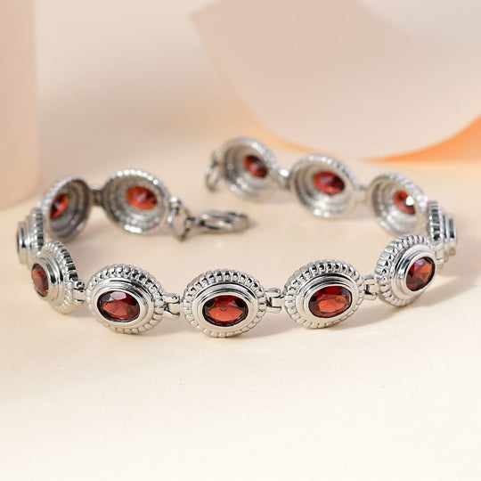 Rotes Granat Armband, ca. 20 cm, Edelstahl ca. 10,93 ct