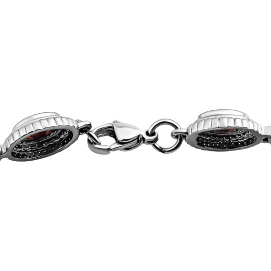 Rotes Granat Armband, ca. 20 cm, Edelstahl ca. 10,93 ct