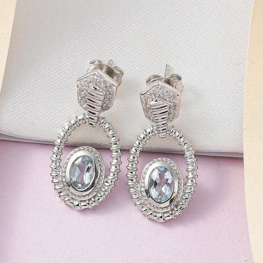 Espirito Santo Aquamarin und weiße Zirkon Ohrringe, 925 Silber platiniert ca. 1.24 ct