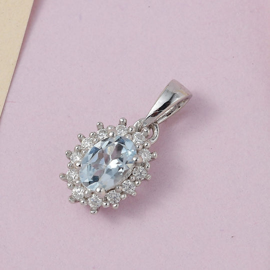 Espirito Santo Aquamarin und Moissanit Anhänger, 925 Silber platiniert ca. 0.52 ct