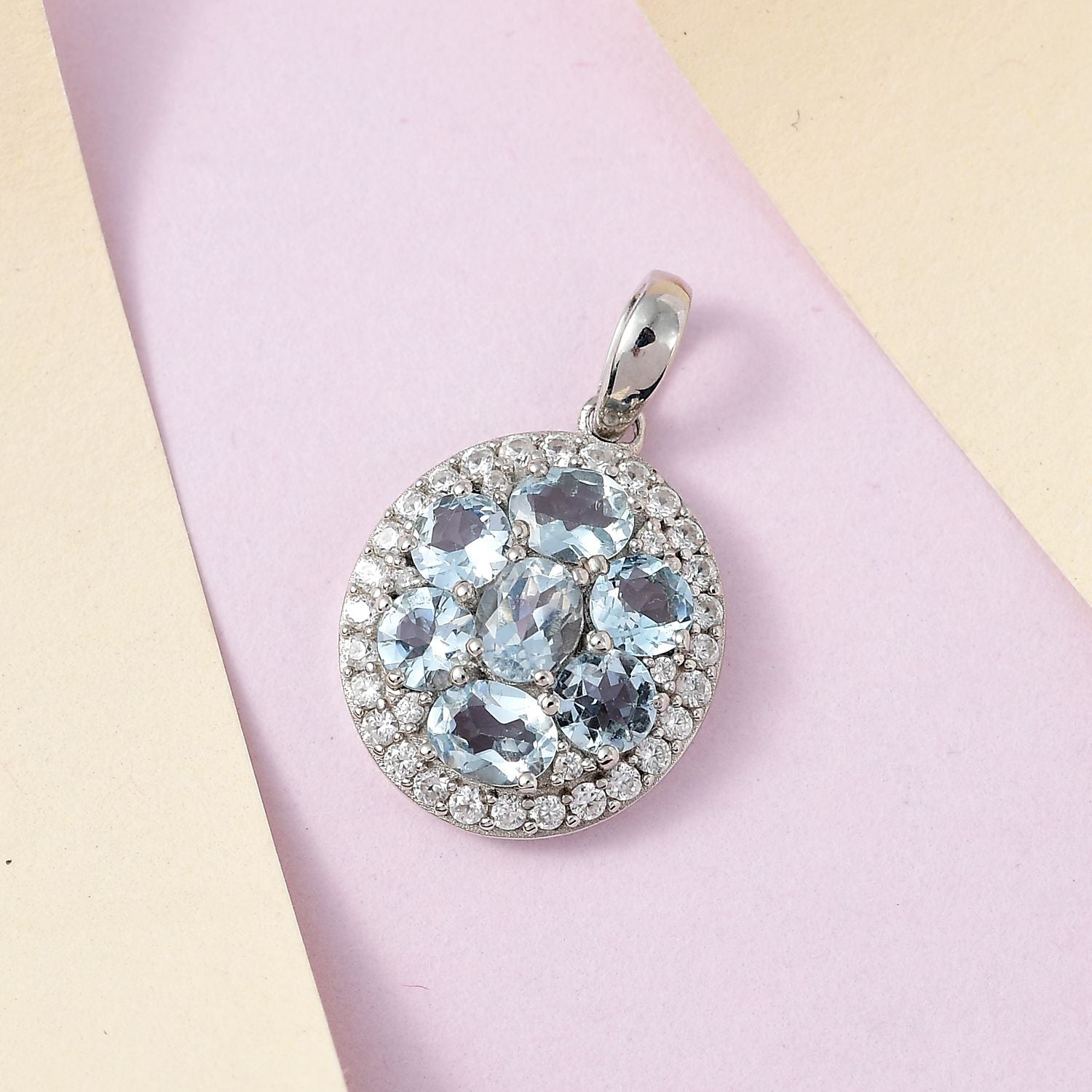 Espirito Santo Aquamarin und Weißer Zirkon Anhänger, 925 Silber platiniert ca. 2.87 ct
