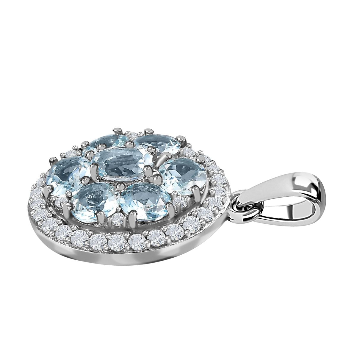 Espirito Santo Aquamarin und Weißer Zirkon Anhänger, 925 Silber platiniert ca. 2.87 ct