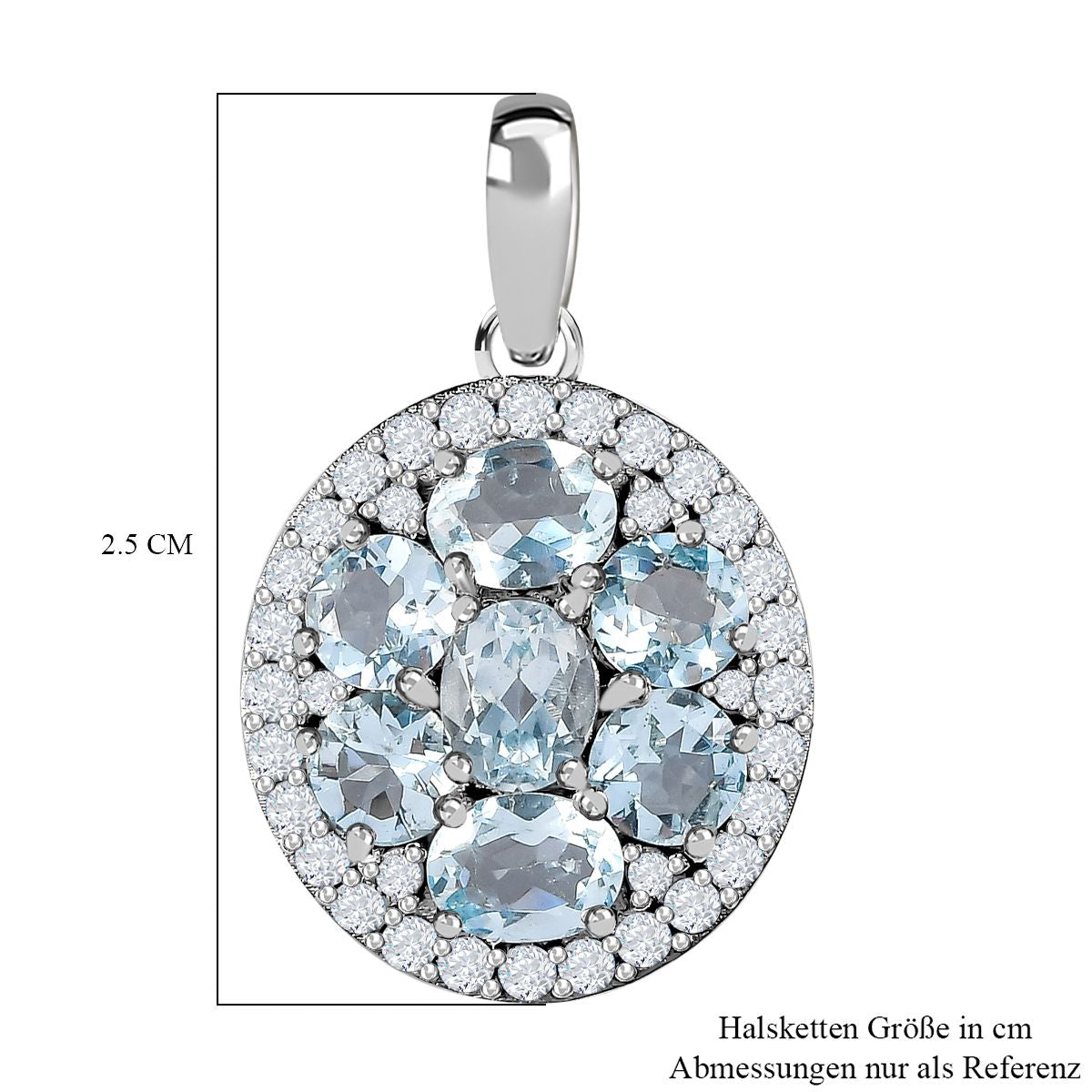 Espirito Santo Aquamarin und Weißer Zirkon Anhänger, 925 Silber platiniert ca. 2.87 ct