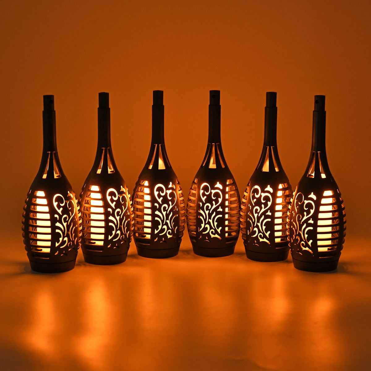 6er Set - Wasserdichte Solar Flackerflamme Gartenbeleuchtung, Größe 7,5x50 cm