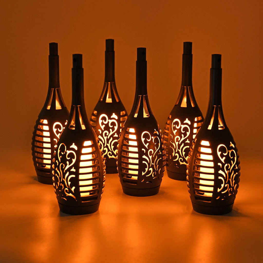 6er Set - Wasserdichte Solar Flackerflamme Gartenbeleuchtung, Größe 7,5x50 cm