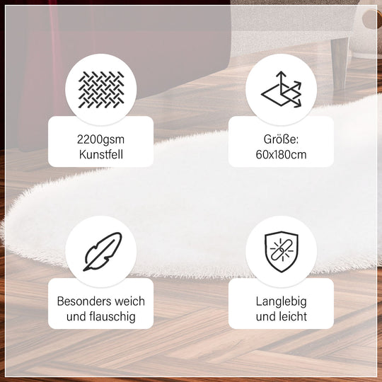 Luxury Edition: Wolkenweicher 2200 GSM Kunstfell Läufer 60x180 cm, Schwarz Meliert