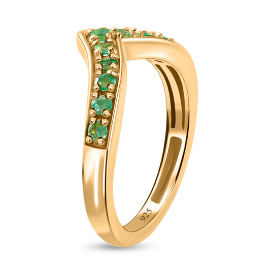 Kagem Sambischer Smaragd Ring, 925 Silber vergoldet ca. 0.40 ct