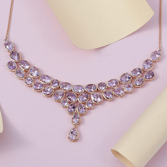 Rose de France Amethyst Collier, ca. 45 cm, 925 Silber rosévergoldet ca. 35.67 ct