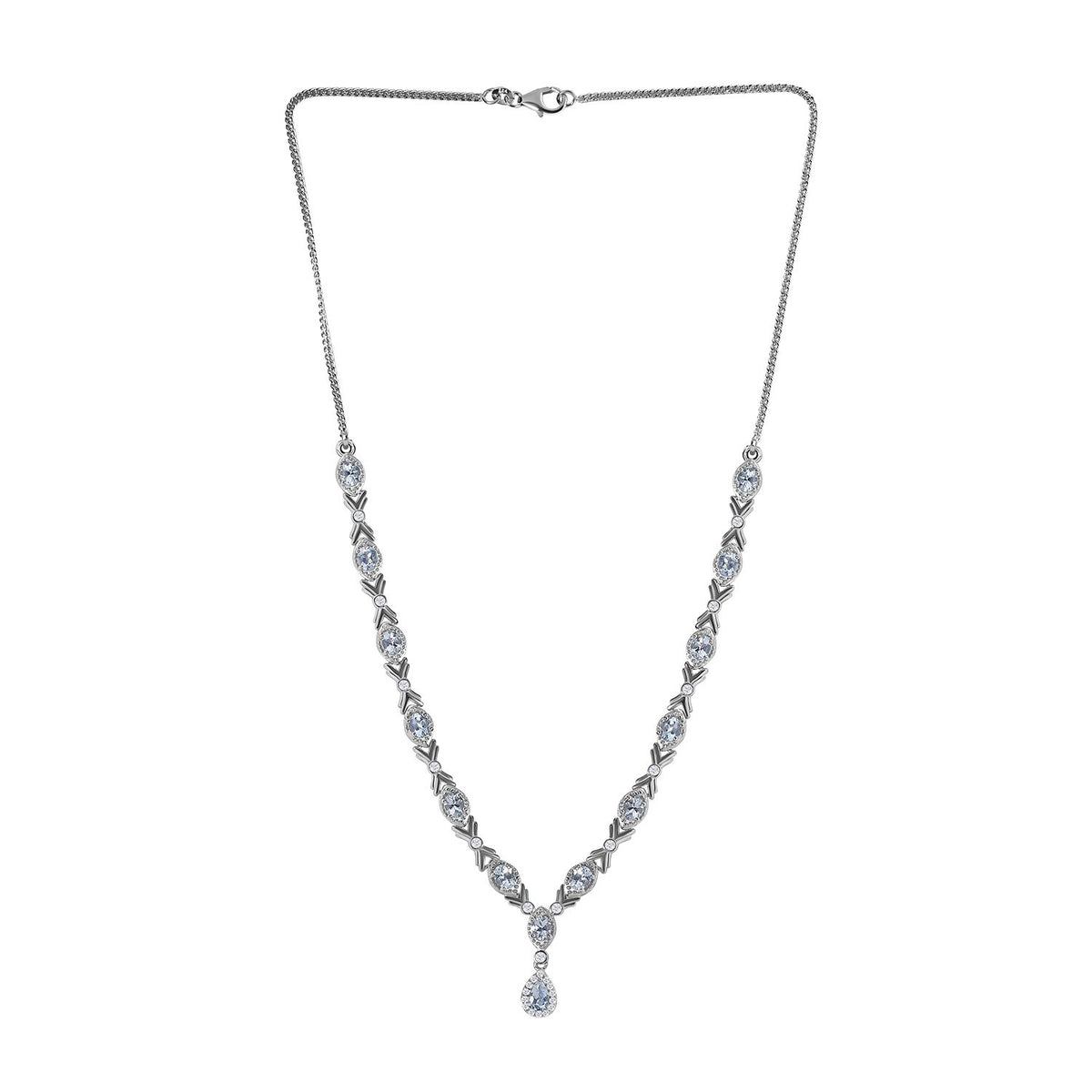 Espirito Santo Aquamarin und Weißer Zirkon Collier, ca. 45 cm 925 Silber platiniert ca. 4.90 ct