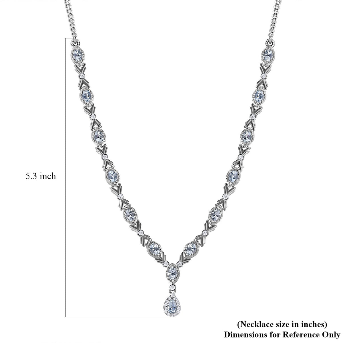 Espirito Santo Aquamarin und Weißer Zirkon Collier, ca. 45 cm 925 Silber platiniert ca. 4.90 ct