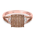 Natürlicher Champagner Diamant und weißer Diamant Ring, 925 Silber Roségold Vermeil (Größe 21.00) ca. 0.50 ct