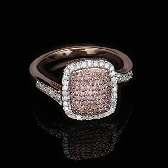 Natürlicher Rosa Diamant und Weißer Diamant Ring, 925 Silber Roségold Vermeil (Größe 21.00) ca. 0.50 ct