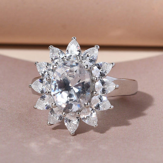 Weißer Zirkonia Ring, Messing Ionenbeschichtetes Platin ca. 7.22 ct