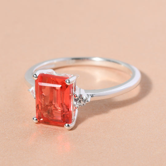Padparadscha Triplette Quarz und Zirkon-Ring, 925 Silber ca. 1.78 ct