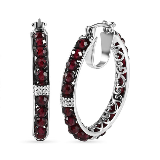 Roter Granat Ohrringe, Messing, platiniert, ca. 18.90 ct