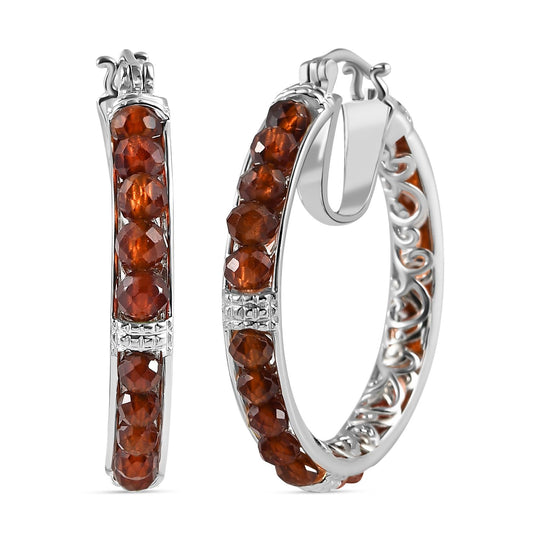 Roter Granat Ohrringe, Messing, platiniert, ca. 18.90 ct