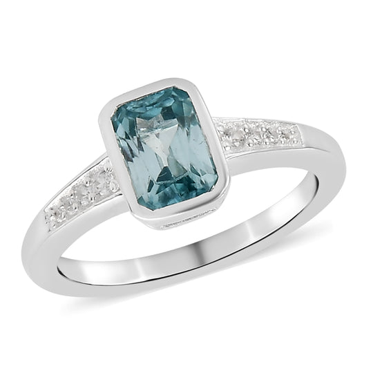 Kambodschanischer, blauer und weißer Zirkon-Ring, 925 Silber platiniert ca. 1,46 ct