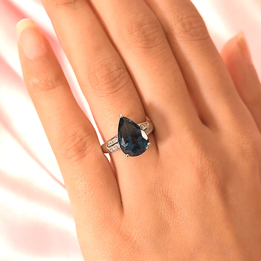 London Blau Topas und Diamant Ring 925 Silber platiniert ca. 5,75 ct