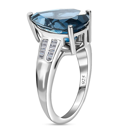 London Blau Topas und Diamant Ring 925 Silber platiniert ca. 5,75 ct