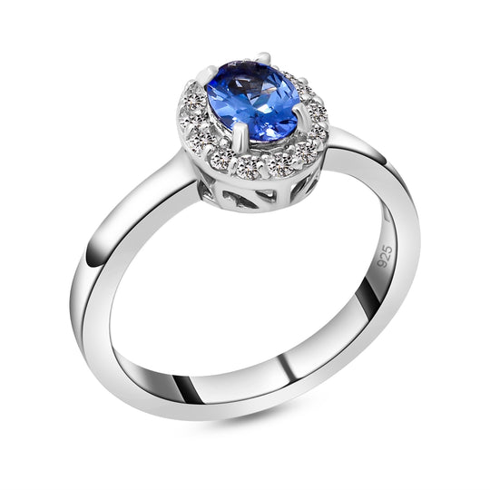 Tansanit und Zirkon-Ring, 925 Silber platiniert (Größe 20.00) ca. 1,10 ct