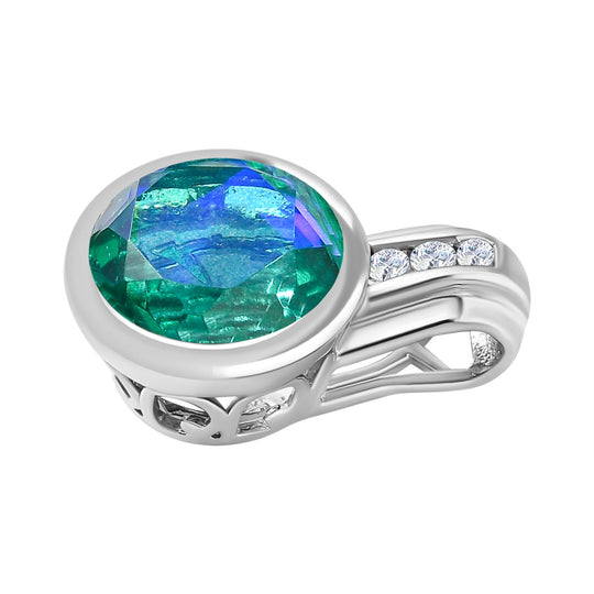 Pfau Triplett Quarz, weißer Zirkon Anhänger 925 Silber platiniert ca. 3.10 ct