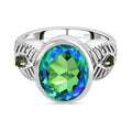 Pfau Triplett Quarz, Natürlicher Chromdiopsid Ring, 925 Silber platiniert (Größe 17.00) ca. 5.20 ct