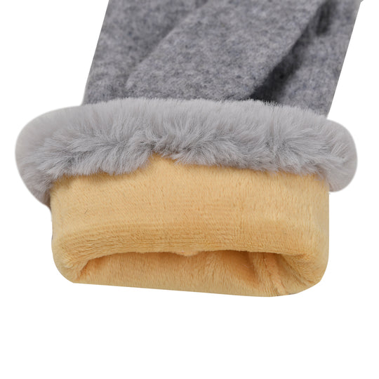 LA MAREY Kaschmirwolle Handschuhe mit Kunstfell Bordüre, Grau