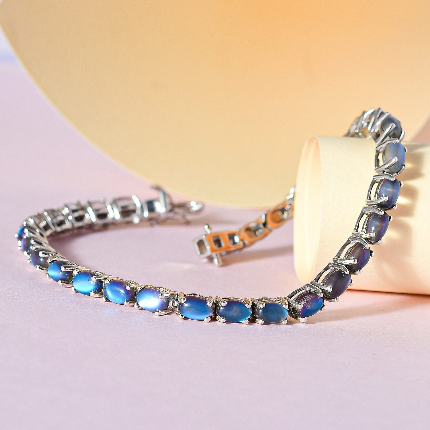 Aurora Mondstein Armband, ca. 19 cm, 925 Silber platiniert ca. 15.20 ct