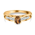 AA Natürlicher goldener Tansanit, weißer Zirkon Ring, 925 Silber Gelbgold Vermeil (Größe 20.00) ca. 1.03 ct