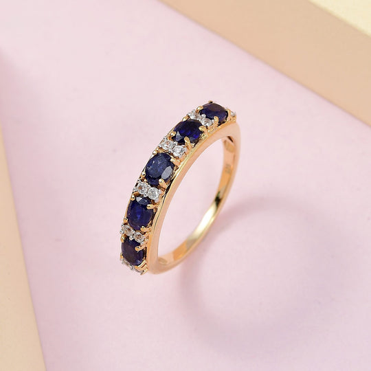 Masoala Saphir (Fissure gefüllt), Weißer Zirkon Ring 925 Silber vergoldet ca. 1.47 ct