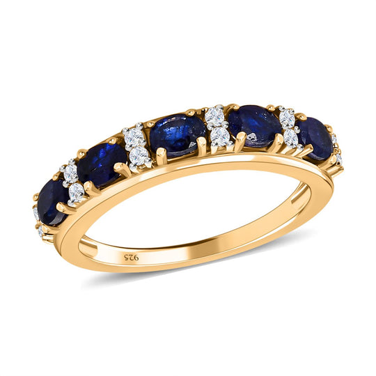 Masoala Saphir (Fissure gefüllt), Weißer Zirkon Ring 925 Silber vergoldet ca. 1.47 ct