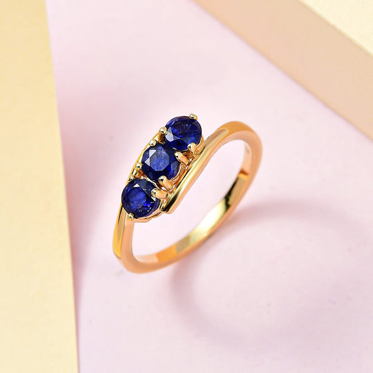 Masoala Saphir (Fissure gefüllt) Ring, 925 Silber vergoldet, ca. 1.26 ct