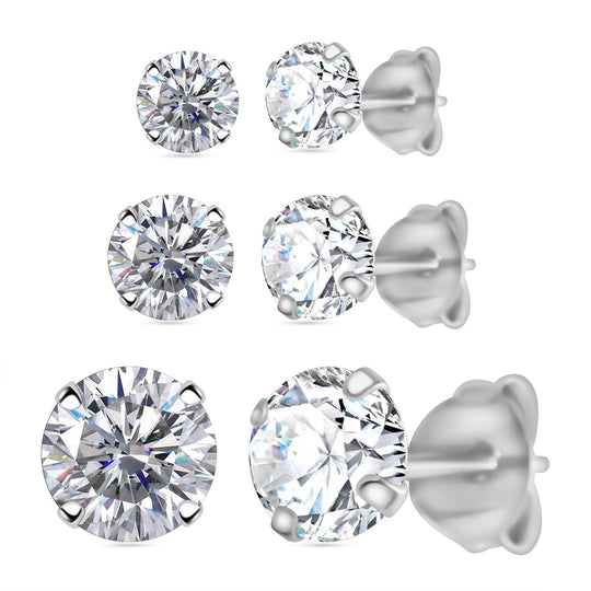 3er Set - AAAA Weißer Zirkonia Ohrstecker, 925 Silber rosévergoldet