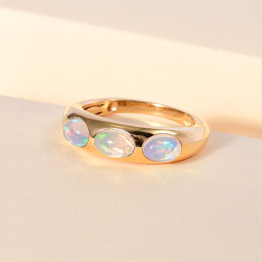 Natürlicher, äthiopischer Welo Opal Ring, 925 Silber Gelbgold Vermeil ca. 0.94 ct