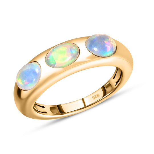 Natürlicher, äthiopischer Welo Opal Ring, 925 Silber Gelbgold Vermeil ca. 0.94 ct