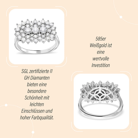 Weißer Diamant Ring, I1 G-H SGL zertifiziert (Top Wesselton) Ring, (Erste 5 Stück: 3-5 Tage Lieferzeit. Folgende: 10-15 Tage), 585 Weißgold (Größe 20.00) ca. 2.00 ct