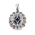 Masoala Saphir (Fissure gefüllt), Mehrfach-Turmalin Anhänger 925 Silber platiniert ca. 7.96 ct
