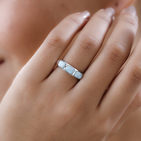 Larimar Ring, 925 Silber platiniert ca. 2.35 ct