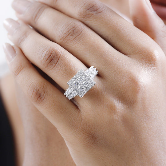 LUSTRO STELLA weißer Zirkonia Cluster Ring, 925 Silber platiniert