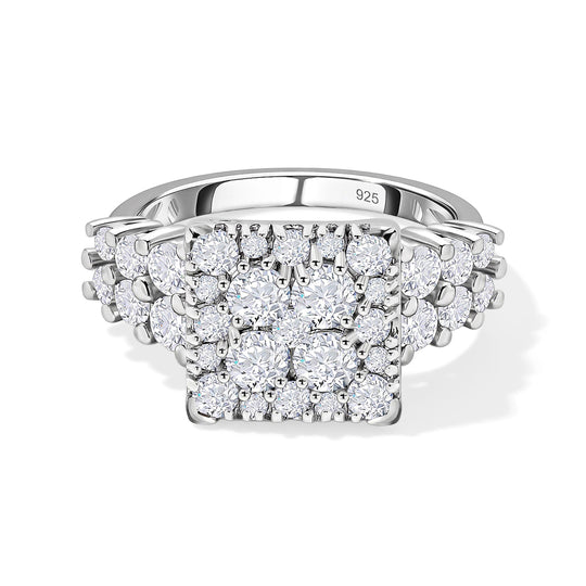LUSTRO STELLA weißer Zirkonia Cluster Ring, 925 Silber platiniert