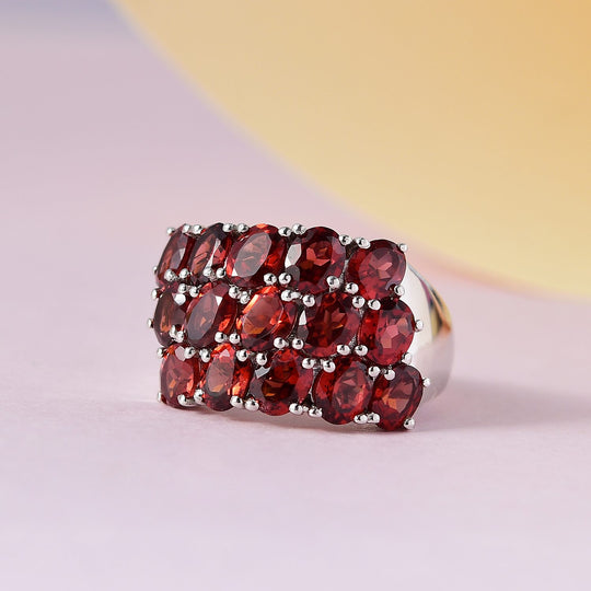 Natürlicher Mosambik Granat Ring, 925 Silber platiniert, ca. 6.39 ct