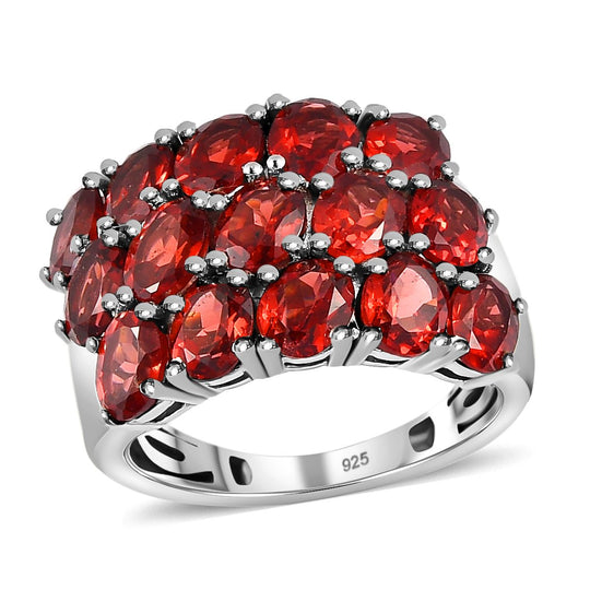 Natürlicher Mosambik Granat Ring, 925 Silber platiniert, ca. 6.39 ct